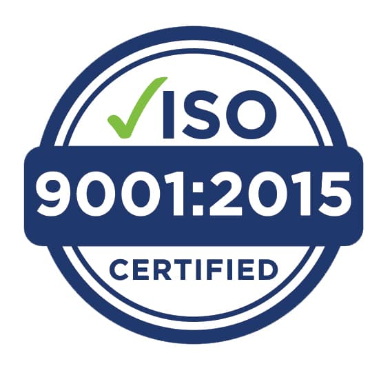 Blue PG ISO 9001:2015 Certified circle logo with green checkmark