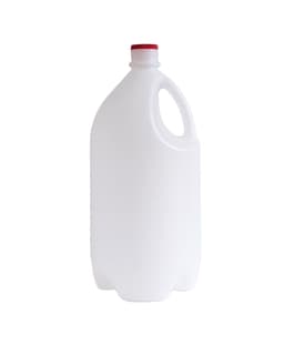 4 liter hdpe natural footed bottle jug with a red cap.