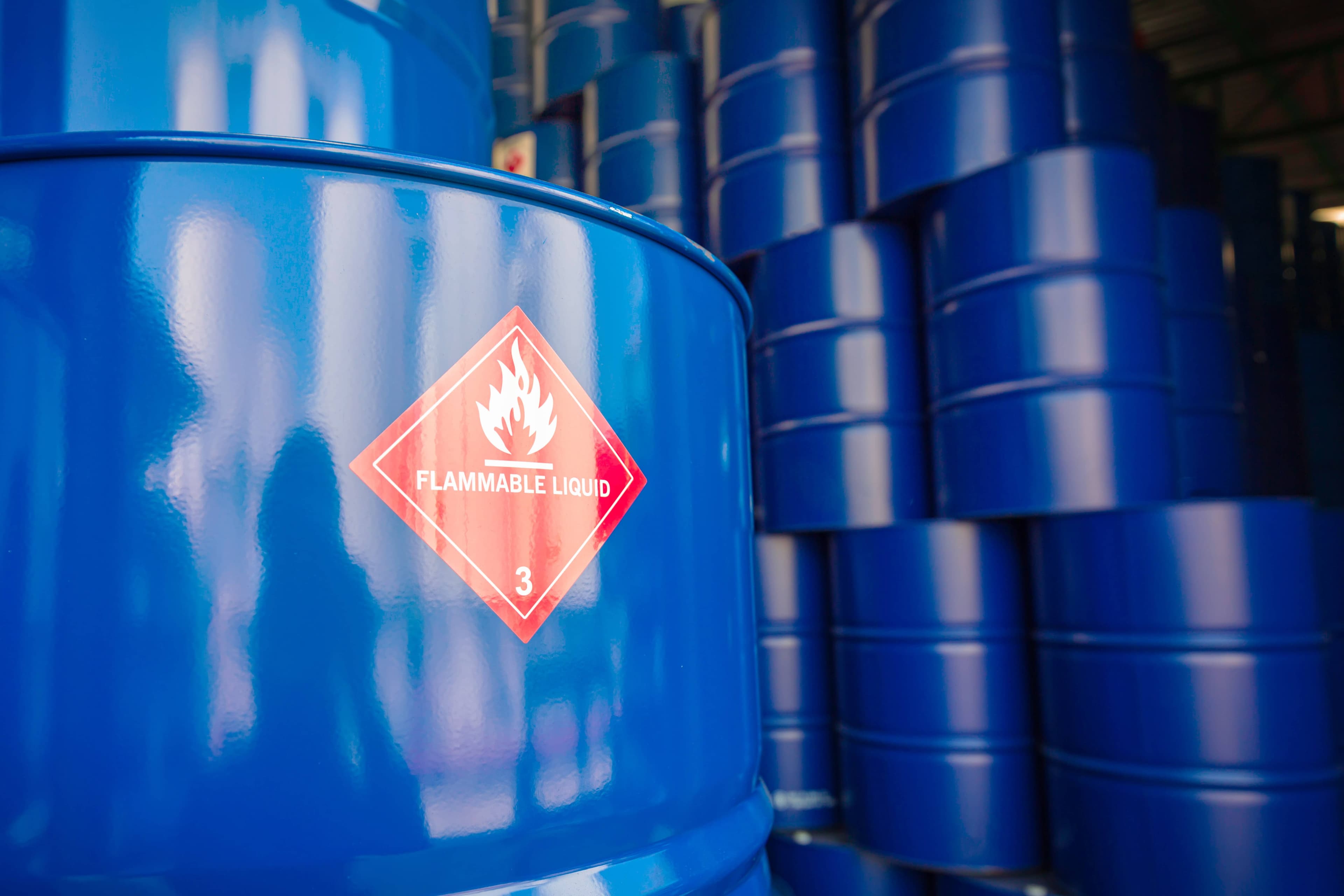 Blue metal chemical barrels