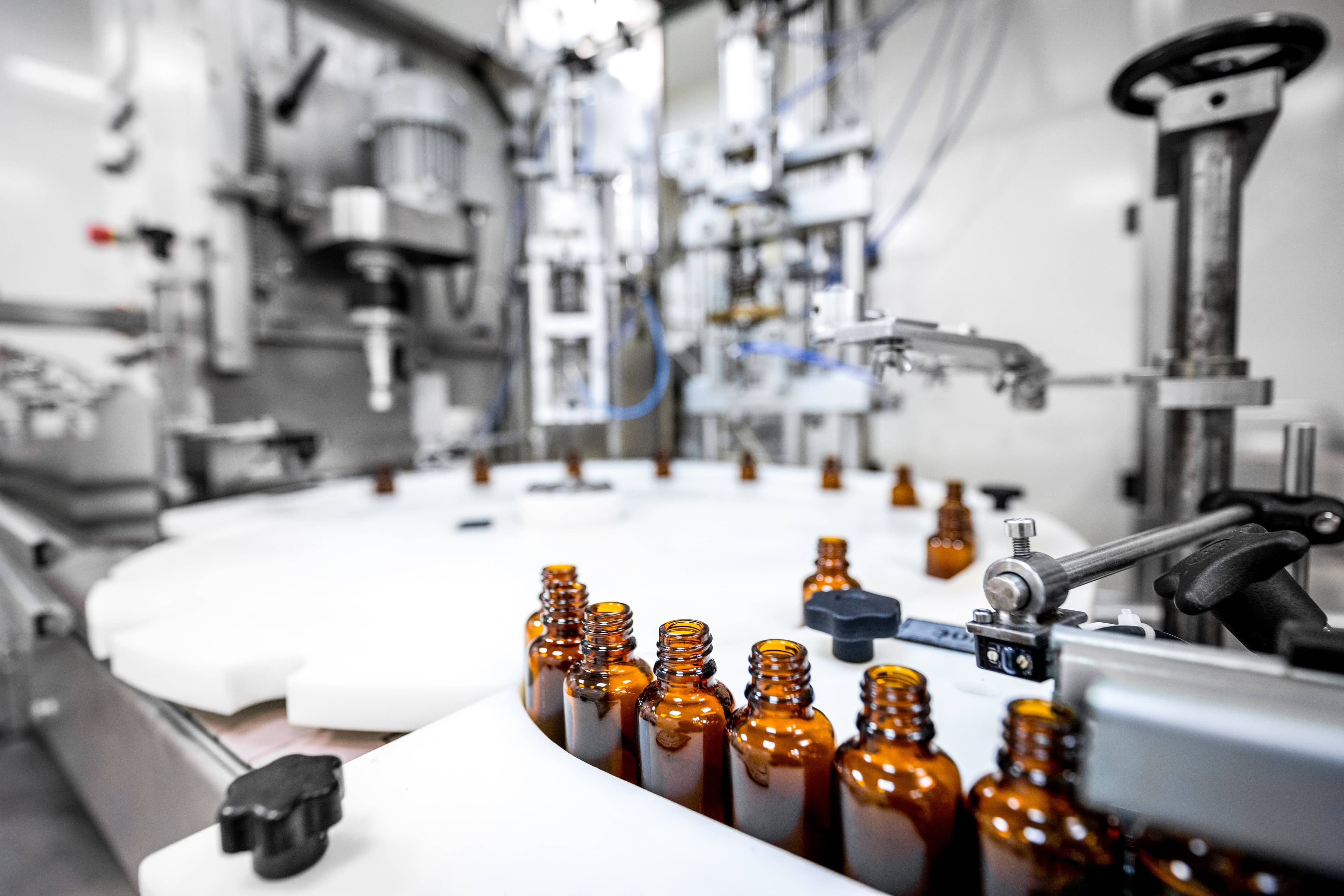 Brown glass bottles ready for production