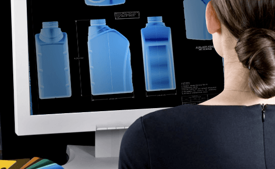 Designer creating a CAD model of a custom bottle shape
