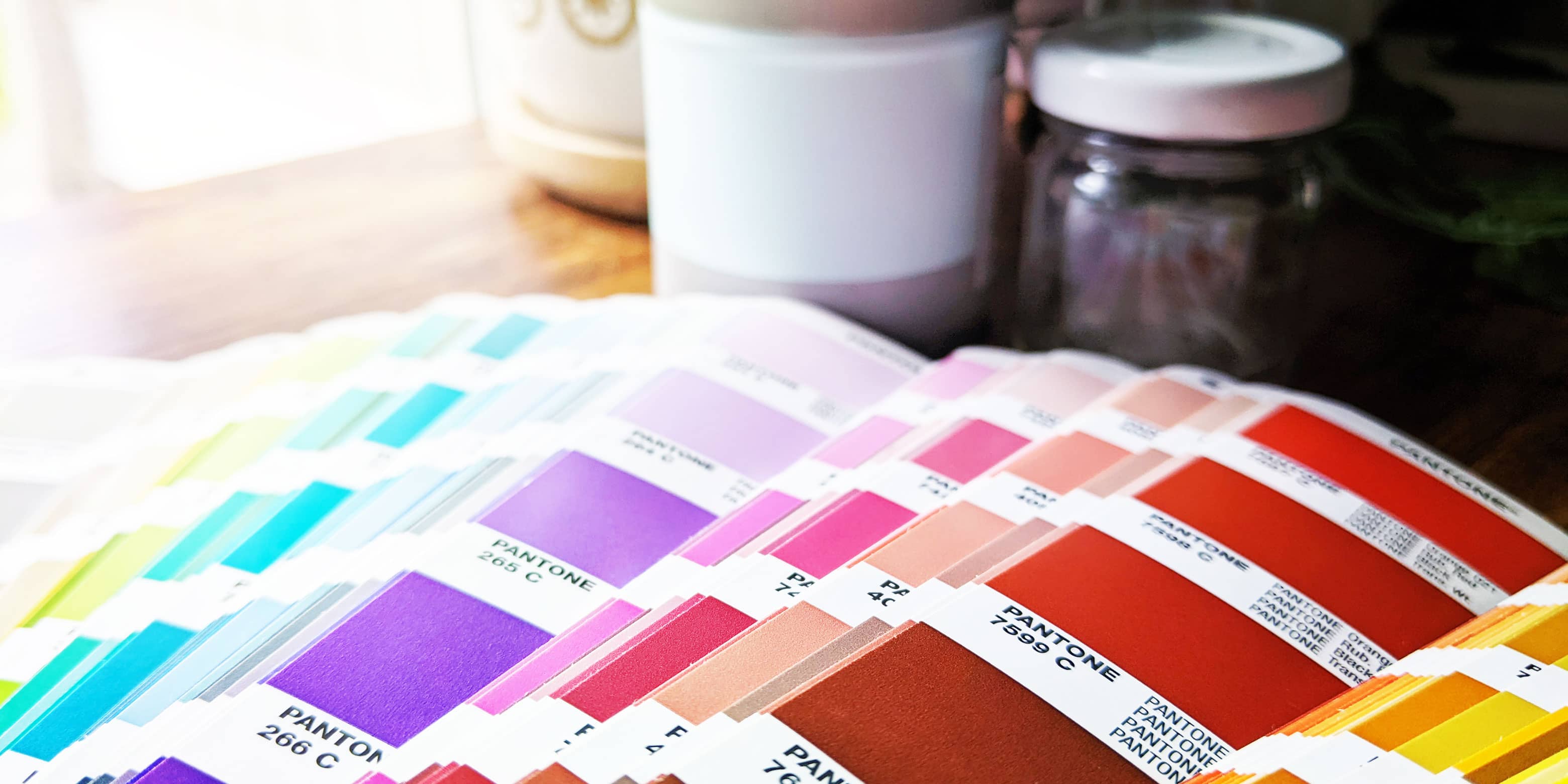 Fanned out Pantone color swatch books