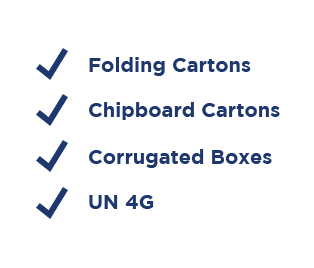 Folding cartons, chipboard cartons, corrugated boxes, UN4G list
