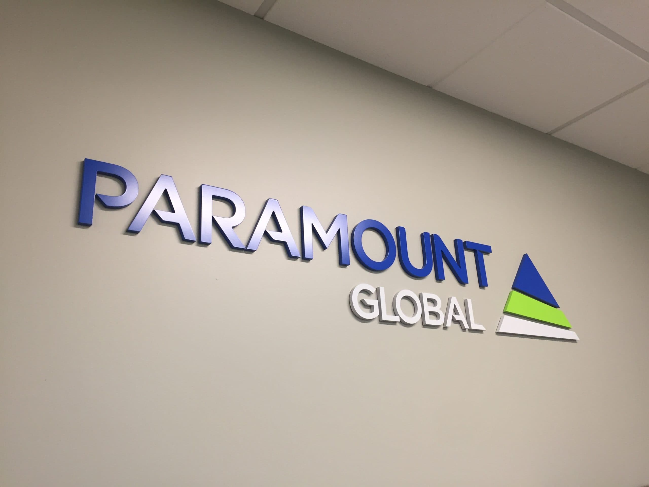 Paramount Global vinyl lobby sign that greets visitors upon visiting our California offices.