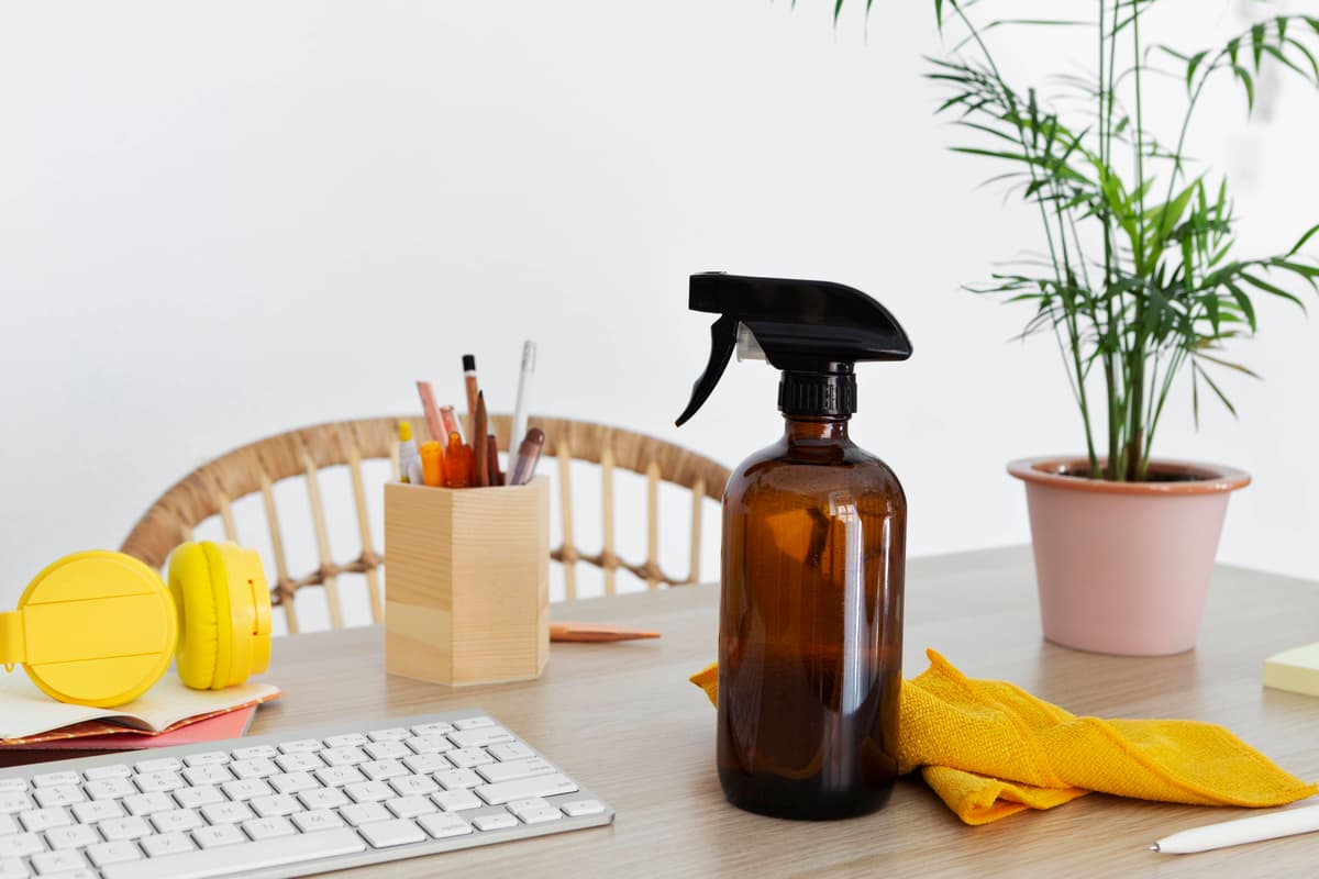 Household cleaning product in amber glass spray bottle