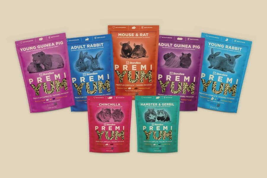 Good packaging design for small animal feed with transparent window into product.
