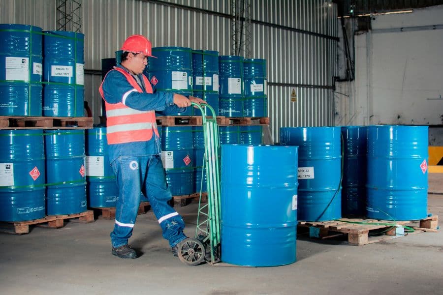 Blue metal drum for hazardous material storage