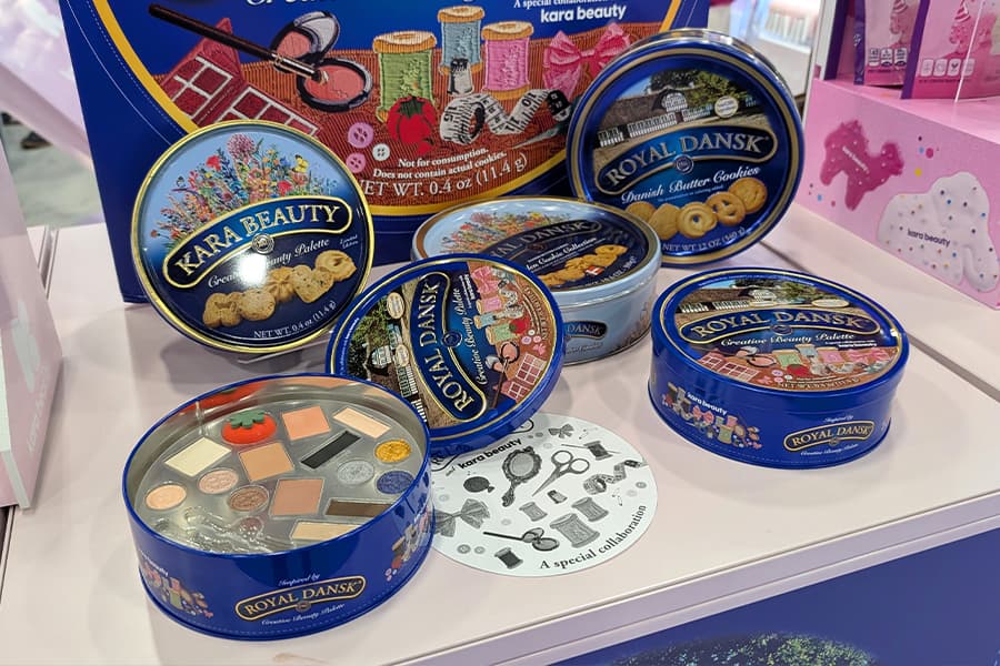 metal cookie tin seen at Cosmoprof 2025