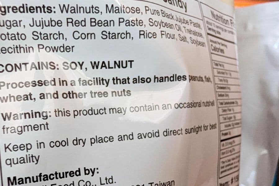 Food Packaging Allergen Warning Label
