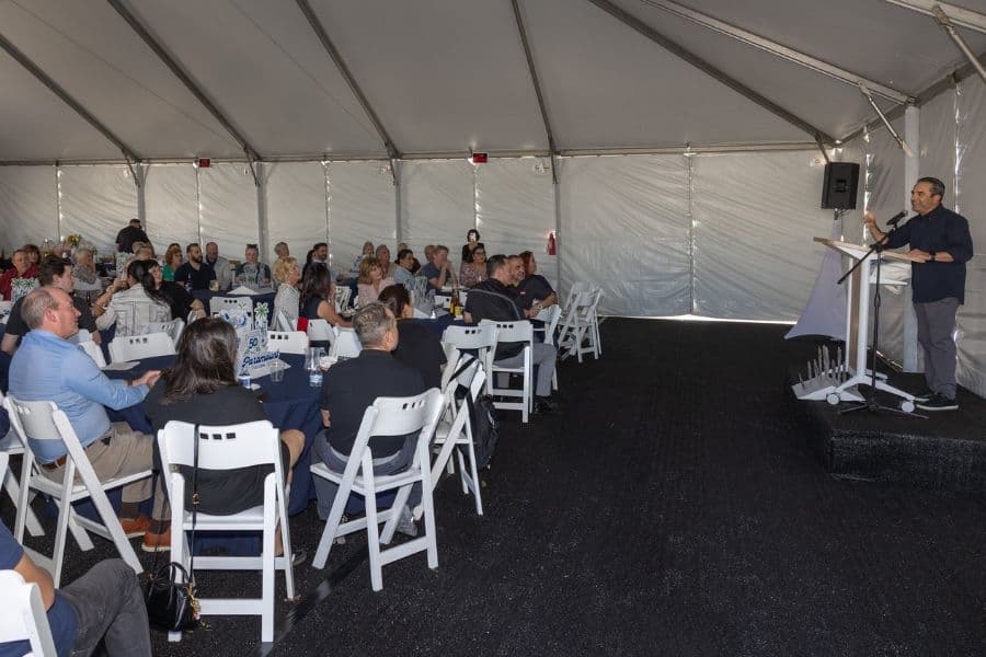Jay Gample addressed the crowd at 50 year anniversary party