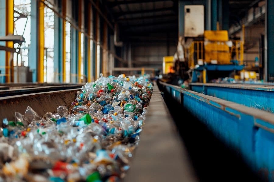 plastic sorting inside recycling facility