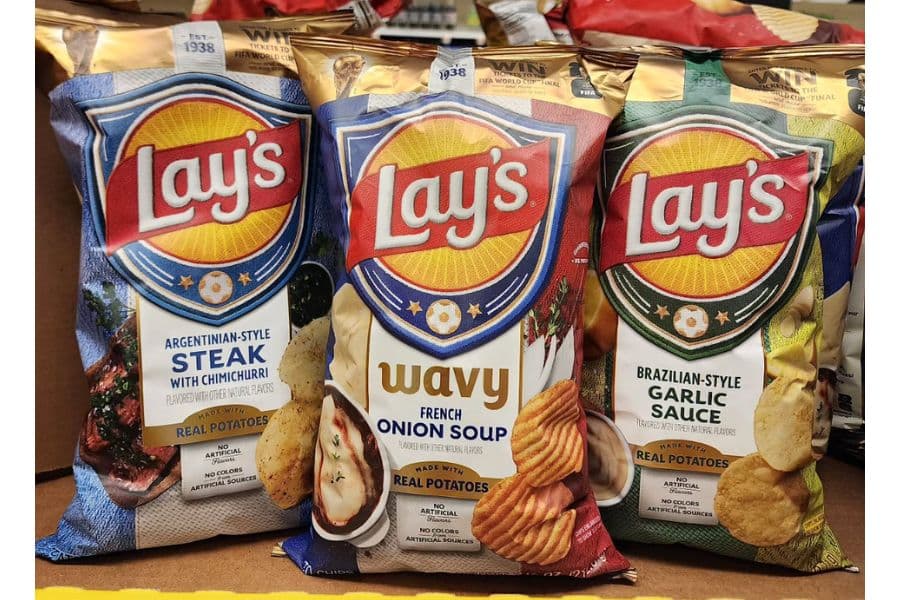 Lays FIFA World Cup 2026 U.S. Limited Edition Flavors:
1. Argentian-Style Steak
2. French Onion Soup (wavy)
3. Brazilian-Style Garlic Sauce