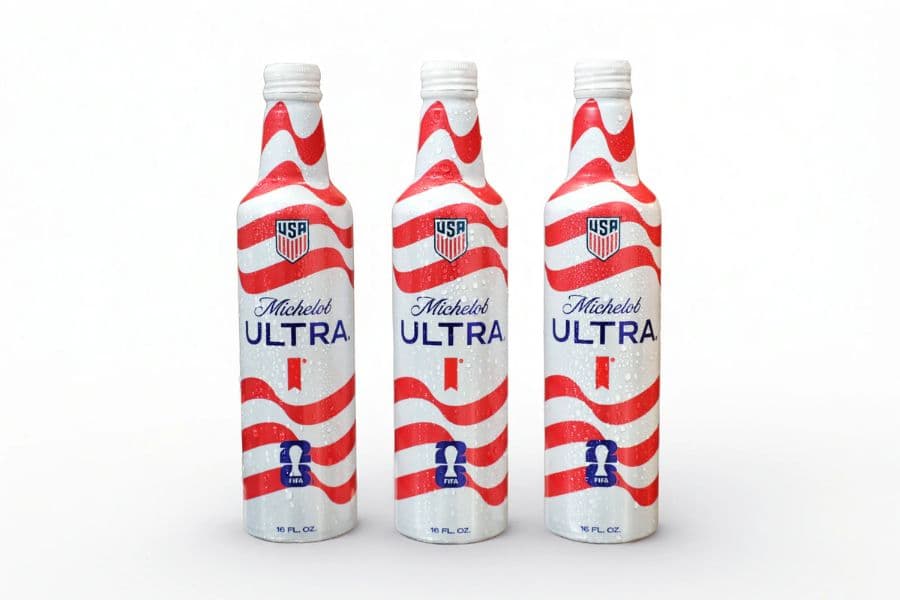 Michelob Ultra U.S. Soccer Jersey limited edition bottle with red and white stripes.