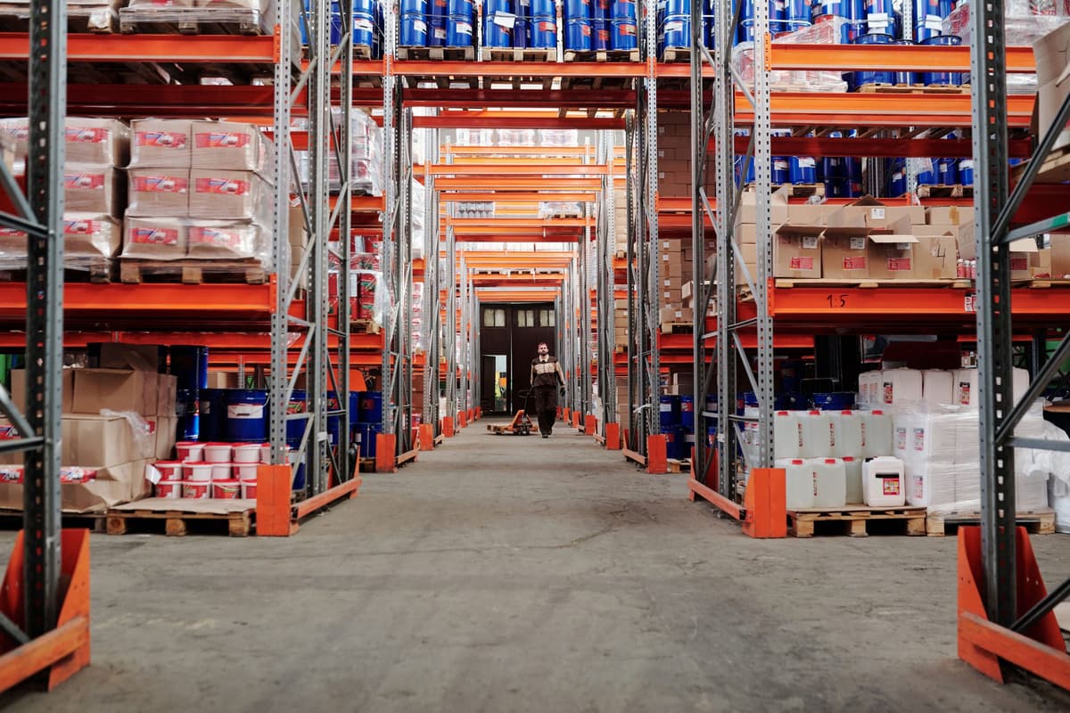 interior warehouse with racks of product